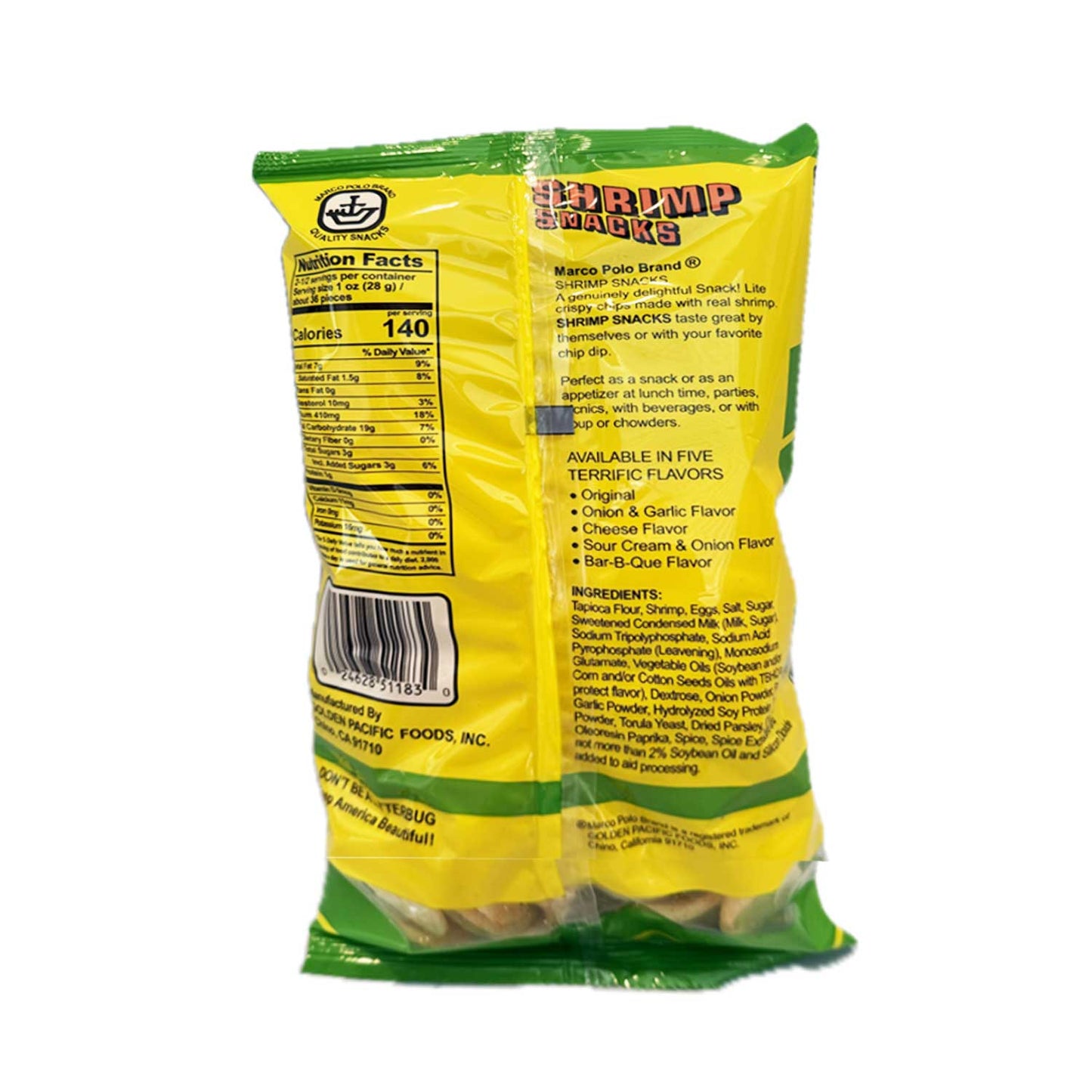 Marco Polo Shrimp Snacks ONION & GARLIC Flavor, Net Wt. 2.5oz(71g) | 3 Pack