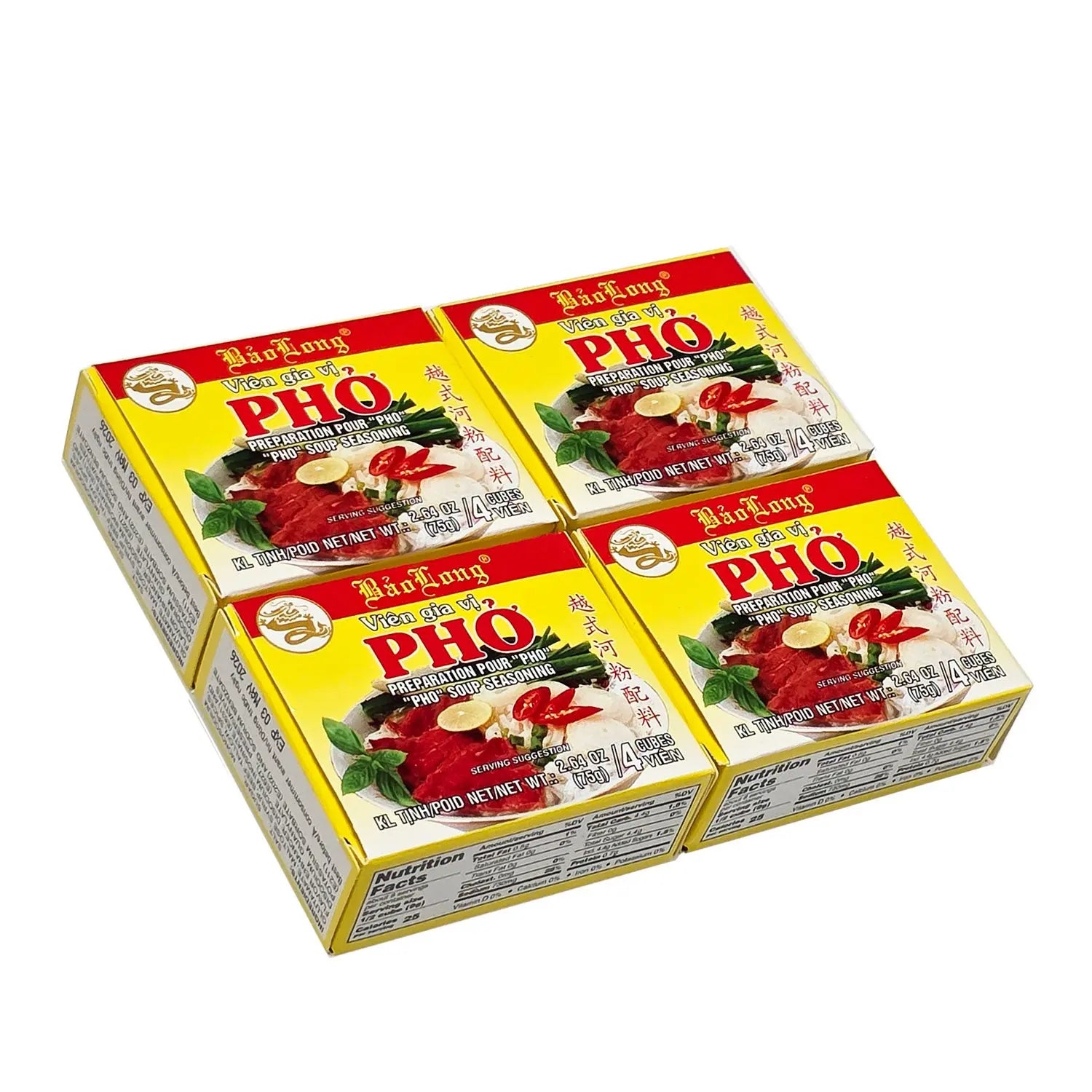 Bao Long PHO Spice Cubes, BEEF Flavor Soup Seasoning 4-ct | 4-Pack (16-Cubes) Omura Products