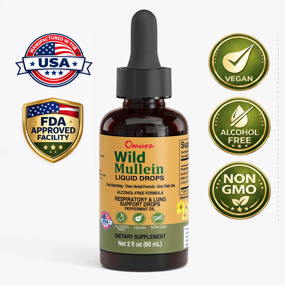 Wild Mullein Leaf – 2 Fl oz Liquid Drops | Vegan Respiratory Support