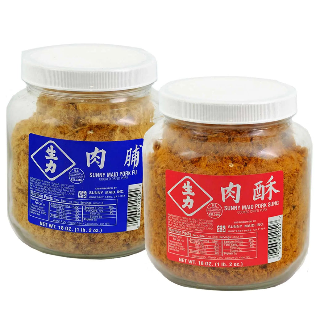 Premium Dried Shredded Pork FU 🍯 Pork SUNG 🍖 | Long & Stringy Fibers | 18oz Glass Jar Omura Products
