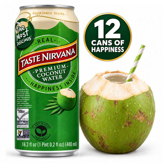 Taste Nirvana Premium Coconut Water, 16.2 fl oz (480 mL) Cans, Pack of 12