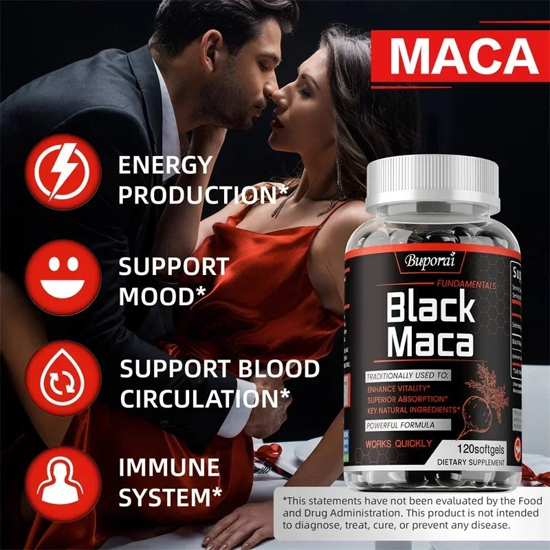 Black Maca Supplement 1000mg – Natural Energizer ⚡ Boost Performance, Vitality, Endurance & Hormone Balance | With BioPerine & Selenium | 120 Capsules