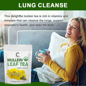 Herbal Mullein Leaf Tea | Lung Cleanse Support, Easy Breathing, Cough Relief & Detox | Natural Herbal Drink | 28 or 60 Tea Bags Omura Products