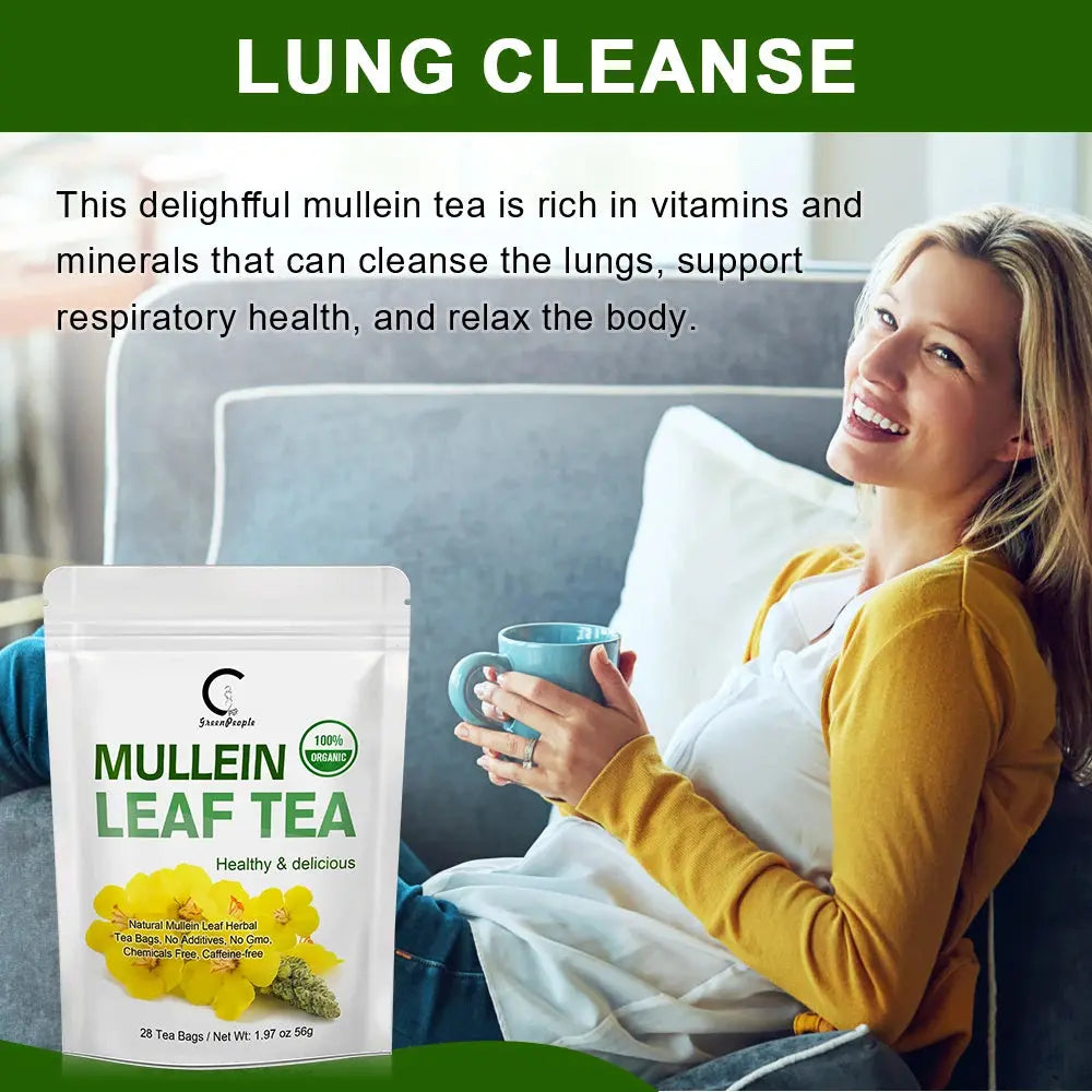 Herbal Mullein Leaf Tea | Lung Cleanse Support, Easy Breathing, Cough Relief & Detox | Natural Herbal Drink | 28 or 60 Tea Bags Omura Products