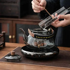 Small Glass Kettle Tea Set with Steaming Teapot and Electric Clay Stove Omura Products