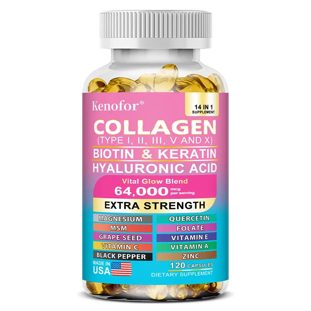 14‑in‑1 Collagen Capsules with Biotin & Keratin | Skin, Hair & Nail Support Omura Products