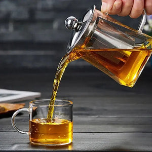 Heat-Resistant Borosilicate Glass Teapot with Stainless Steel Infuser – Loose Leaf Tea & Coffee Brewer Omura Products