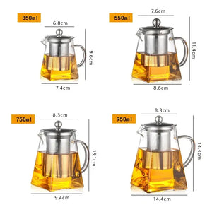 Heat-Resistant Borosilicate Glass Teapot with Stainless Steel Infuser – Loose Leaf Tea & Coffee Brewer Omura Products