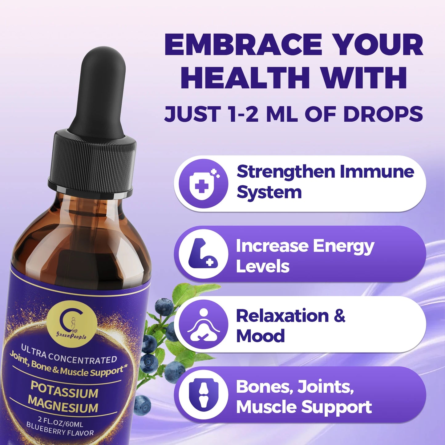 Potassium Magnesium Liquid Supplement 2 Fl oz – High‑Absorption Magnesium Complex with Potassium 99mg, Calcium, Vitamin D3 & Zinc