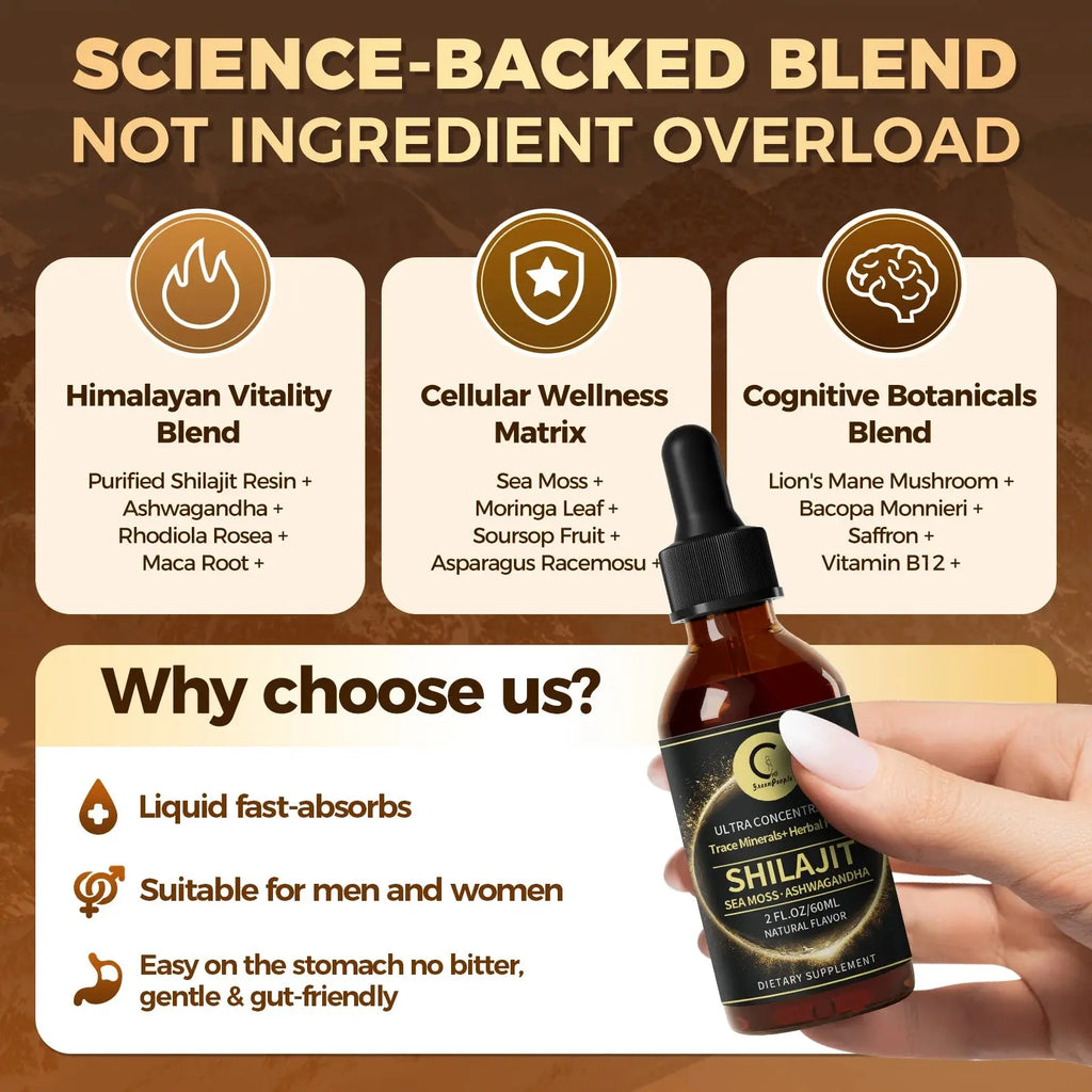 🌿 Shilajit Liquid Drops with Sea Moss, Ashwagandha, Maca & Moringa | Trace Minerals + Herbal Fusion | 60ML Natural Energy & Wellness Support Omura Products