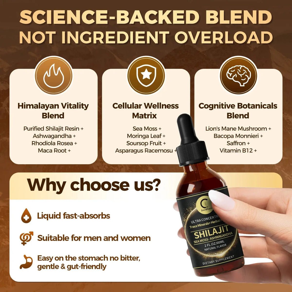 🌿 Shilajit Liquid Drops with Sea Moss, Ashwagandha, Maca & Moringa | Trace Minerals + Herbal Fusion | 60ML Natural Energy & Wellness Support Omura Products