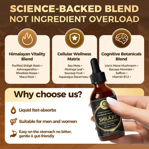 🌿 Shilajit Liquid Drops with Sea Moss, Ashwagandha, Maca & Moringa | Trace Minerals + Herbal Fusion | 60ML Natural Energy & Wellness Support Omura Products