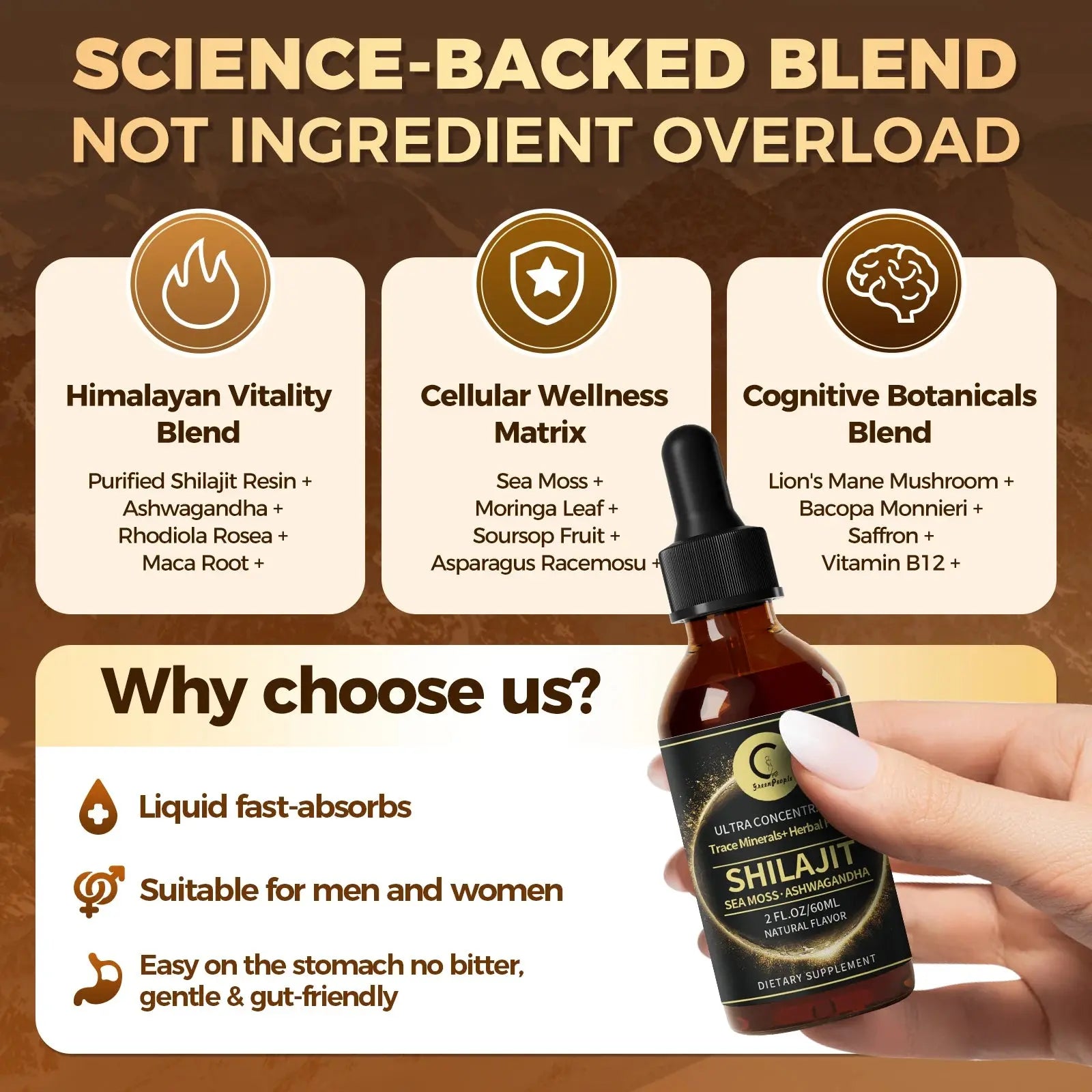 🌿 Shilajit Liquid Drops with Sea Moss, Ashwagandha, Maca & Moringa | Trace Minerals + Herbal Fusion | 60ML Natural Energy & Wellness Support Omura Products