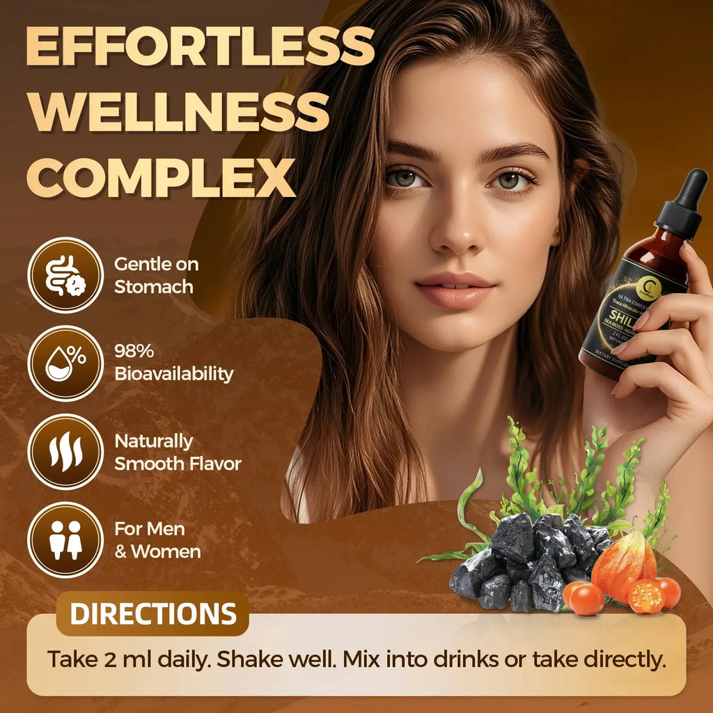 🌿 Shilajit Liquid Drops with Sea Moss, Ashwagandha, Maca & Moringa | Trace Minerals + Herbal Fusion | 60ML Natural Energy & Wellness Support Omura Products