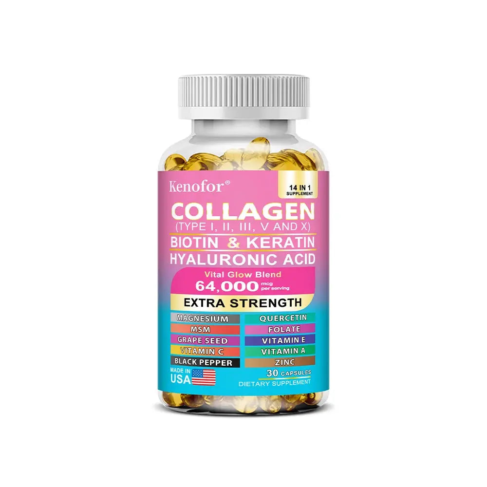 14‑in‑1 Collagen Capsules with Biotin & Keratin | Skin, Hair & Nail Support Omura Products