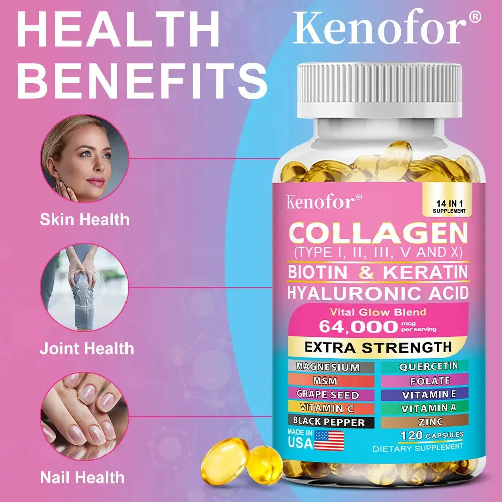 14‑in‑1 Collagen Capsules with Biotin & Keratin | Skin, Hair & Nail Support Omura Products