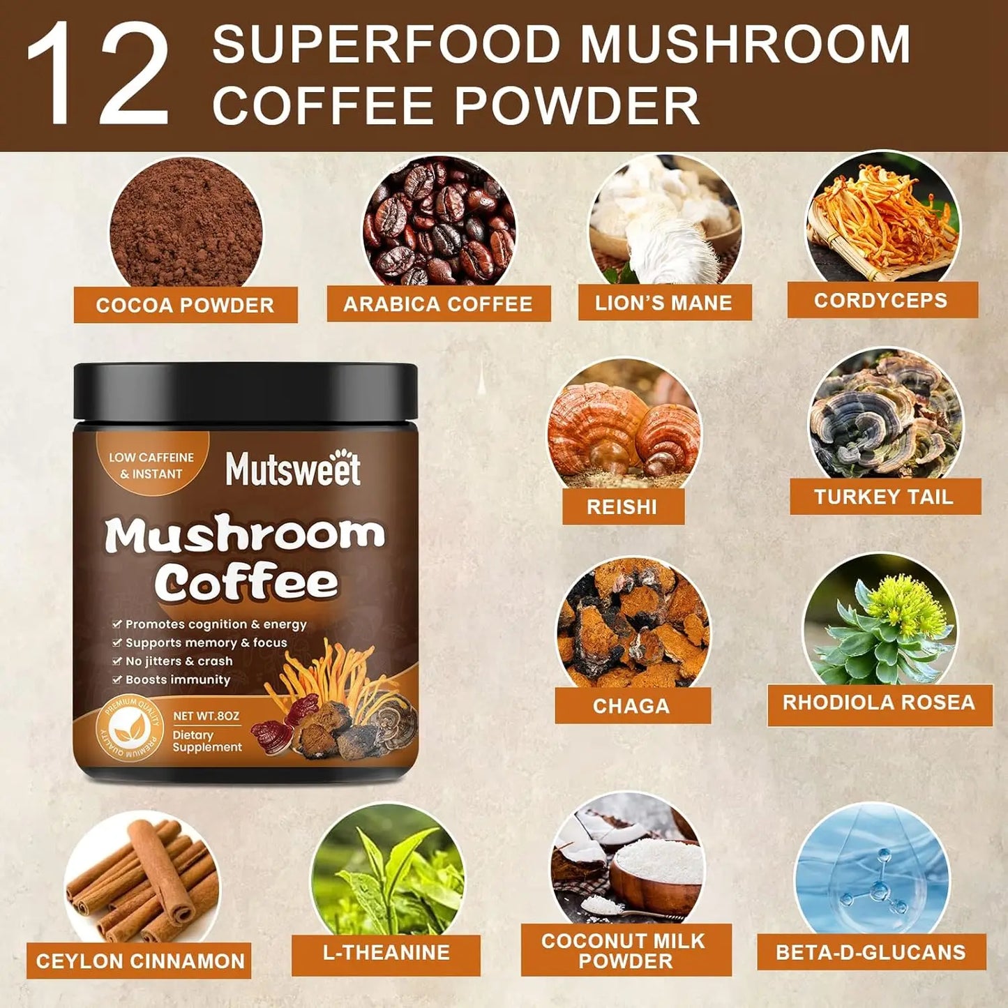 ﻿ Organic Ground Coffee with Lion's Mane Mushroom and Chaga | Nootropic Mushroom Coffee for Better Focus and Immune Support
