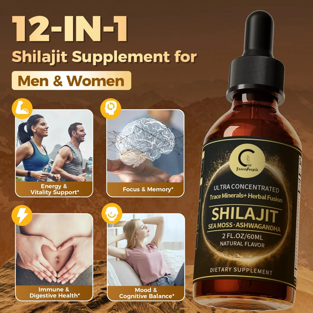 🌿 Shilajit Liquid Drops with Sea Moss, Ashwagandha, Maca & Moringa | Trace Minerals + Herbal Fusion | 60ML Natural Energy & Wellness Support Omura Products