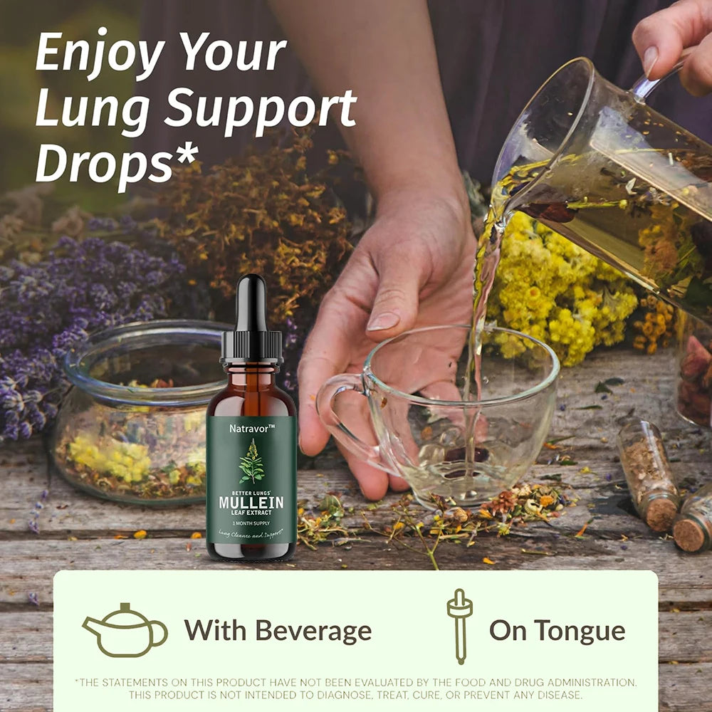 Mullein Drops for Lungs – Vegan Lung Cleanse & Respiratory Support 2 Fl Oz. (60mL)