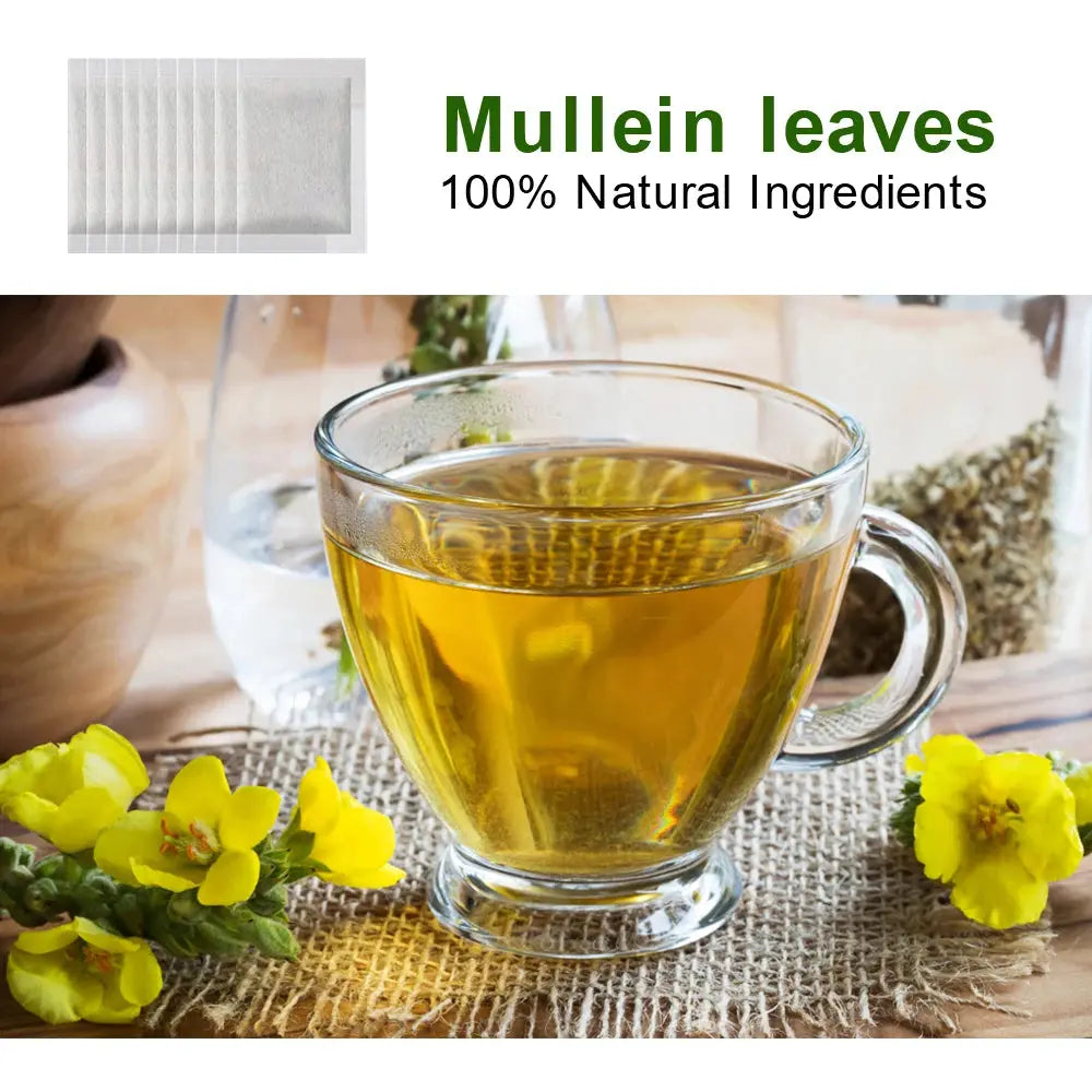 Herbal Mullein Leaf Tea | Lung Cleanse Support, Easy Breathing, Cough Relief & Detox | Natural Herbal Drink | 28 or 60 Tea Bags Omura Products