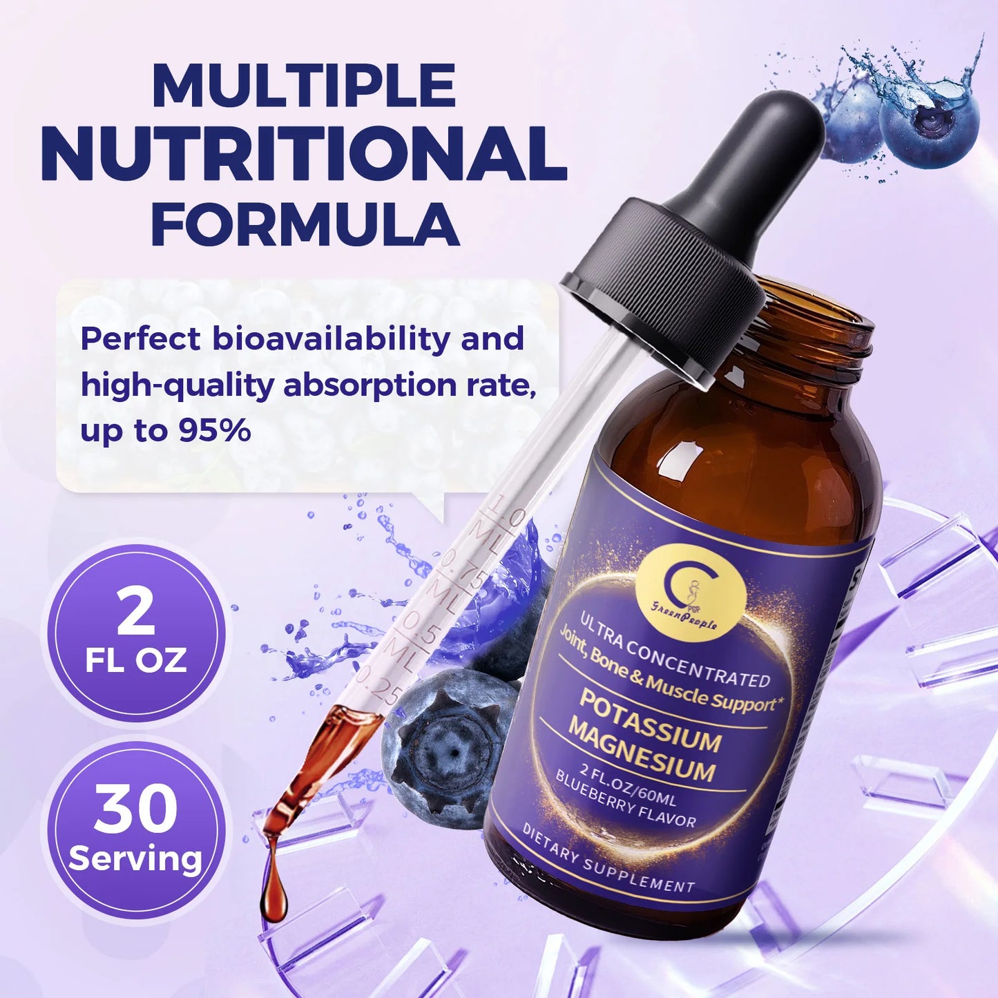 Potassium Magnesium Liquid Supplement 2 Fl oz – High‑Absorption Magnesium Complex with Potassium 99mg, Calcium, Vitamin D3 & Zinc