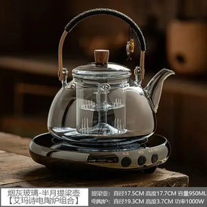 Small Glass Kettle Tea Set with Steaming Teapot and Electric Clay Stove Omura Products