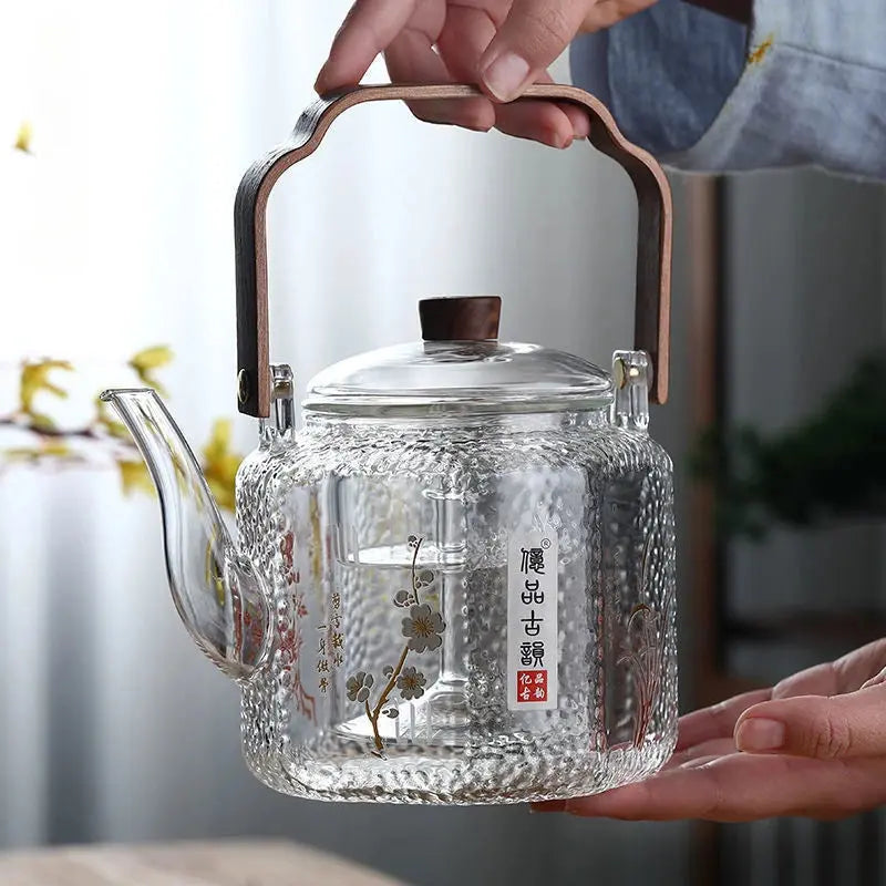 Dual-Purpose Glass Teapot for Steaming & Boiling – Heat-Resistant 1L Household Tea Maker Omura Products
