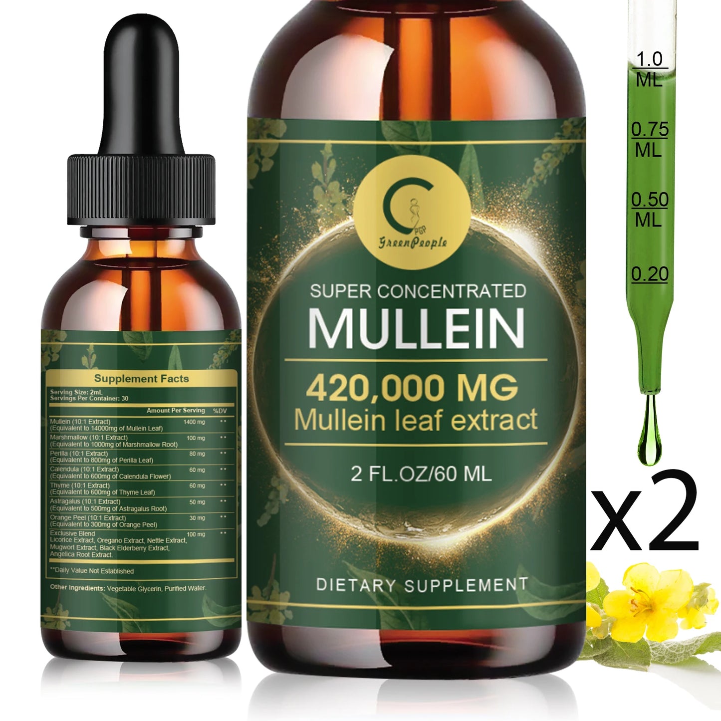 Mullein Drops for Lungs – Herbal Lung Detox & Cleanse | Respiratory, Immune & Digestive Support – 2 fl. oz.