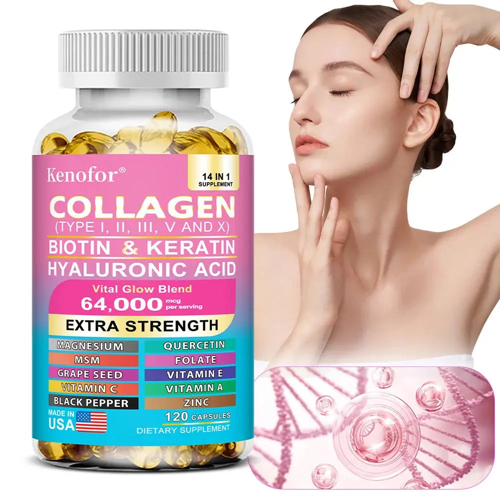 14‑in‑1 Collagen Capsules with Biotin & Keratin | Skin, Hair & Nail Support Omura Products