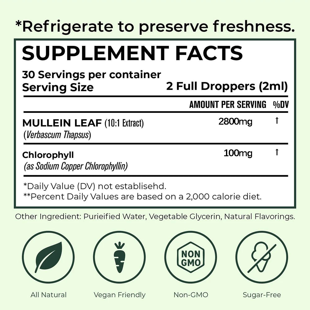 Mullein Drops for Lungs – Vegan Lung Cleanse & Respiratory Support 2 Fl Oz. (60mL)