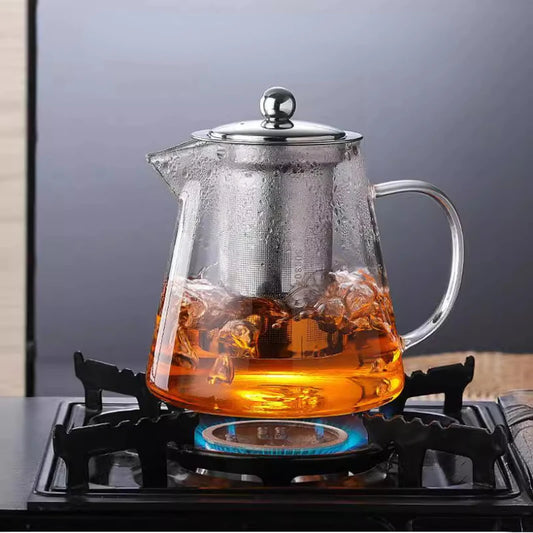 Filterable Heat-Resistant Thickened Glass Teapot with High Borosilicate Glass for Flower Tea and Hot Beverages 13.5 oz./45.6 oz