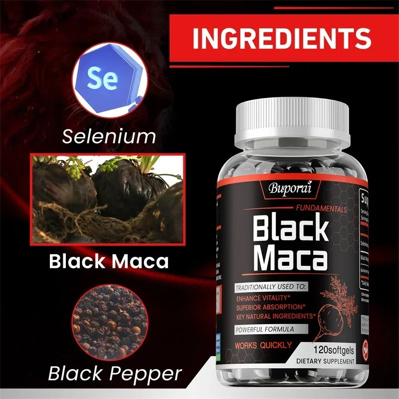 Black Maca Supplement 1000mg – Natural Energizer ⚡ Boost Performance, Vitality, Endurance & Hormone Balance | With BioPerine & Selenium | 120 Capsules
