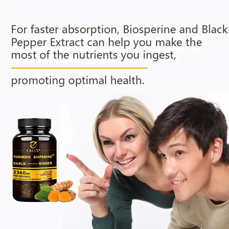 4‑in‑1 Turmeric Ginger Supplement with Garlic & Black Pepper – High‑Absorption Curcumin Capsules Omura Products