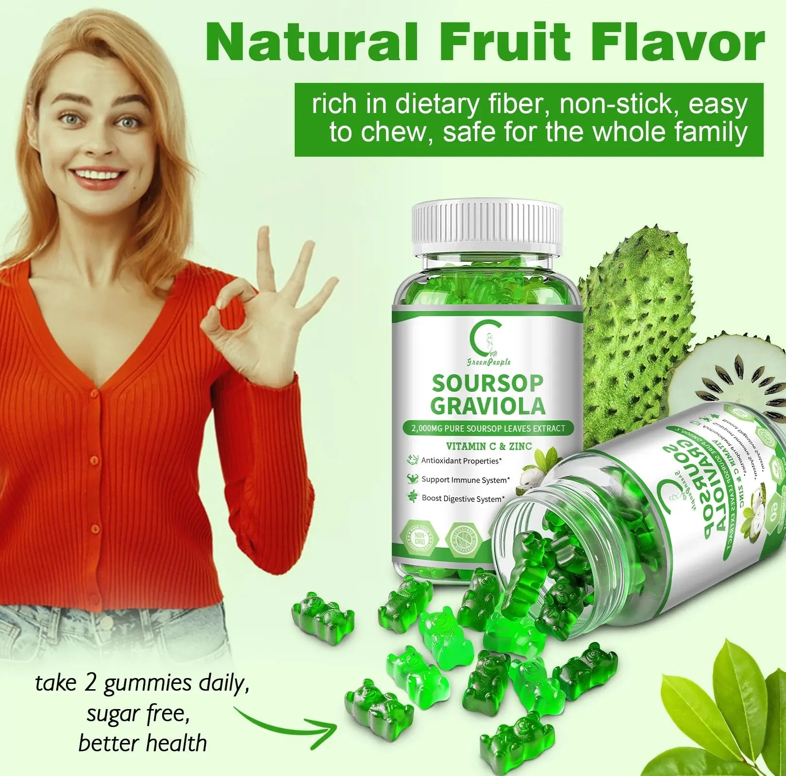 Soursop Gummies – Immunity, Digestion & Skin Health Support | Vegan, Sugar‑Free | 60 Gummies Omura Products