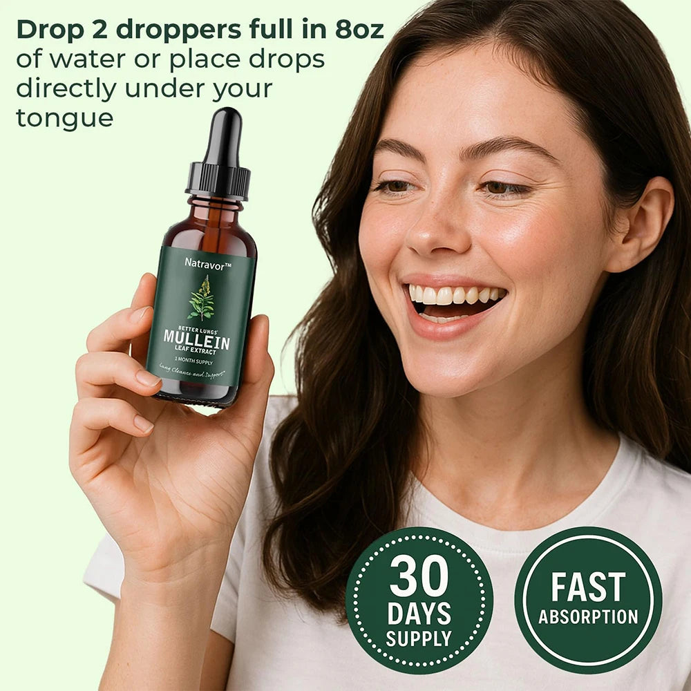 Mullein Drops for Lungs – Vegan Lung Cleanse & Respiratory Support 2 Fl Oz. (60mL)