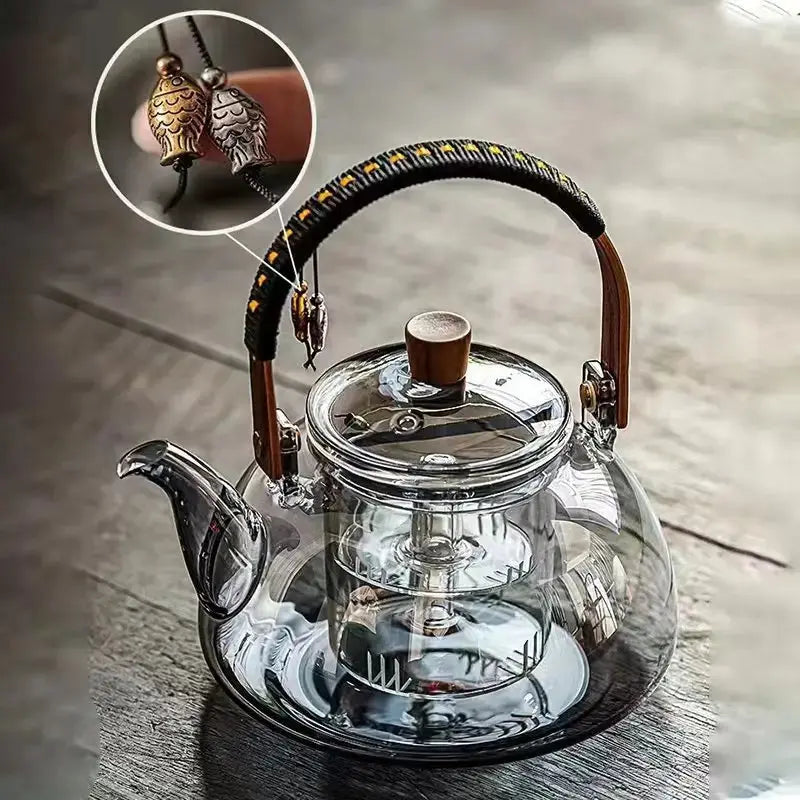 Dual-Purpose Glass Teapot for Steaming & Boiling – Heat-Resistant 1L Household Tea Maker Omura Products