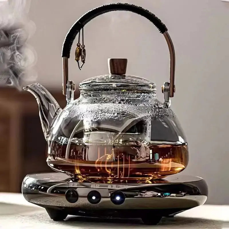 Dual-Purpose Glass Teapot for Steaming & Boiling – Heat-Resistant 1L Household Tea Maker Omura Products