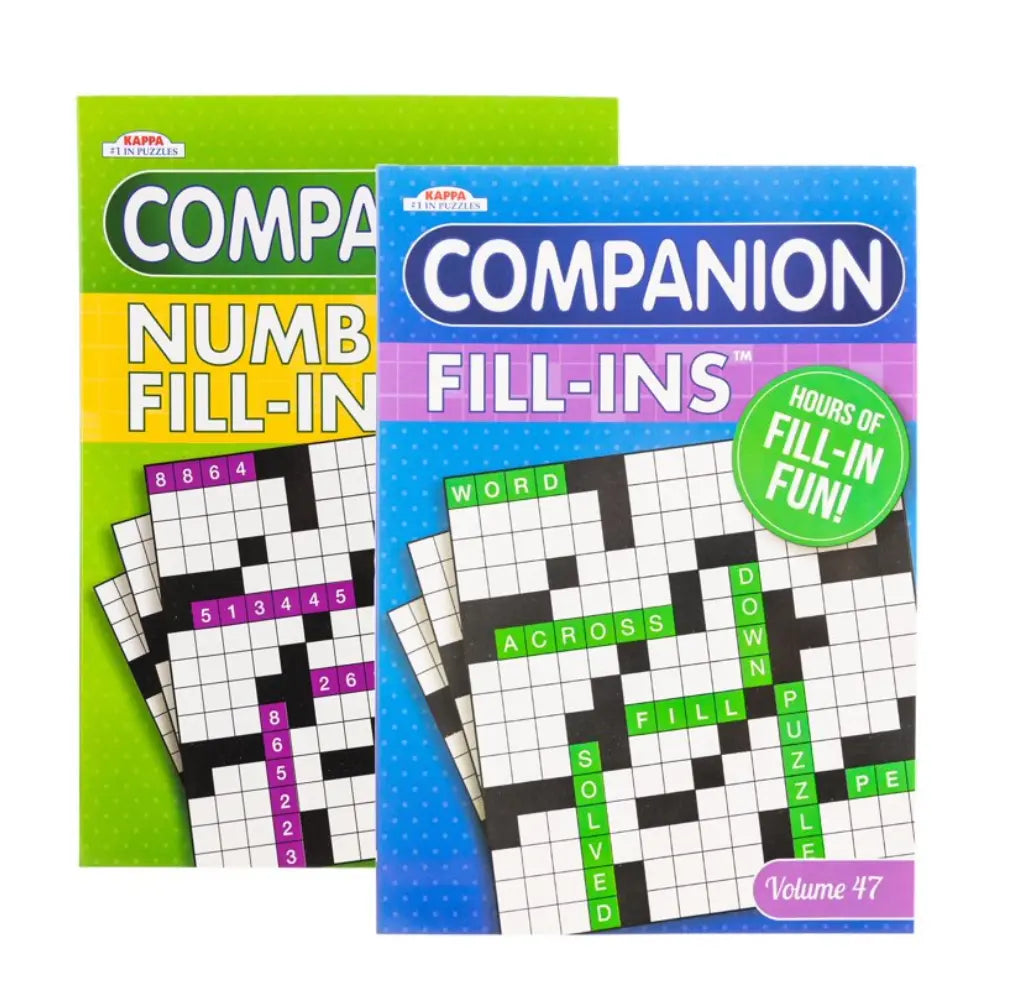 Kappa Companion Fill-Ins Puzzle Book 2 Titles, Game Activity Books for Adults Teens, Training Learning Omura Products