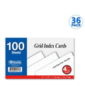 Quad Ruled Index Cards 3"X5" 100 Count, 4-1" Graph Ruled Lined Flashcards Omura Products