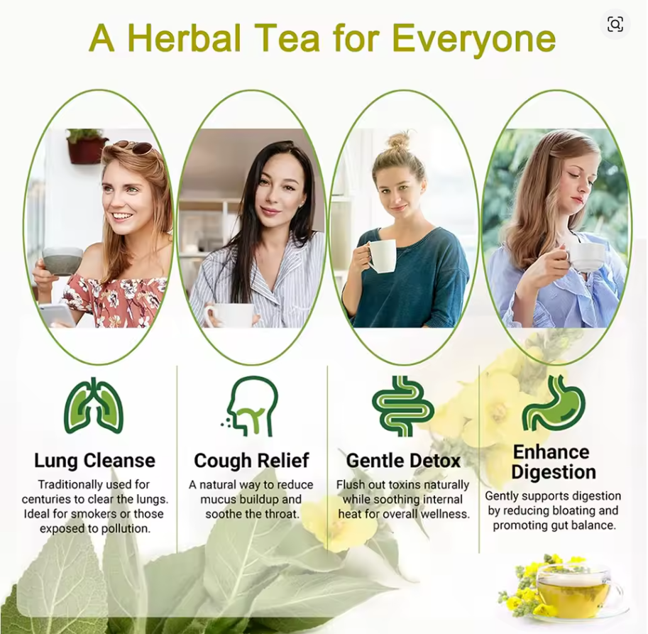 🍃 Lung Cleansing Tea | Herbal Mullein Leaf Detox Tea Bags for Respiratory Health | 15 Tea Bags