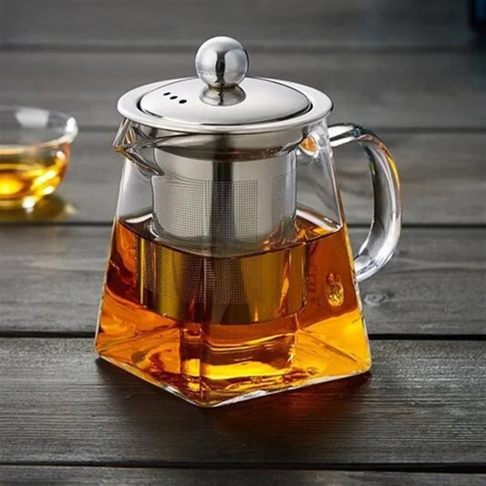 Heat-Resistant Borosilicate Glass Teapot with Stainless Steel Infuser – Loose Leaf Tea & Coffee Brewer