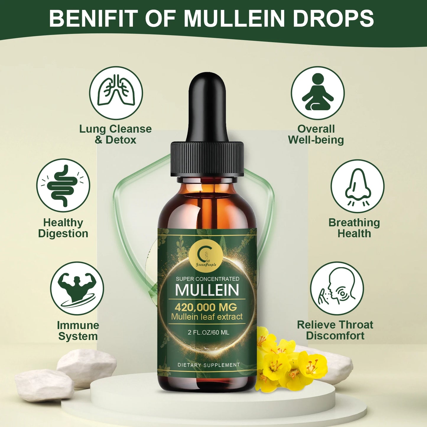 Mullein Drops for Lungs – Herbal Lung Detox & Cleanse | Respiratory, Immune & Digestive Support – 2 fl. oz.