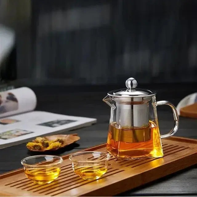 Heat-Resistant Borosilicate Glass Teapot with Stainless Steel Infuser – Loose Leaf Tea & Coffee Brewer Omura Products