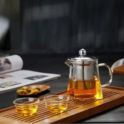 Heat-Resistant Borosilicate Glass Teapot with Stainless Steel Infuser – Loose Leaf Tea & Coffee Brewer Omura Products