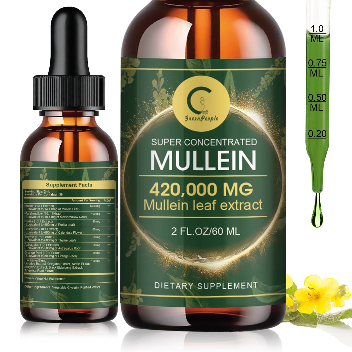 Mullein Drops for Lungs – Herbal Lung Detox & Cleanse | Respiratory, Immune & Digestive Support – 2 fl. oz.