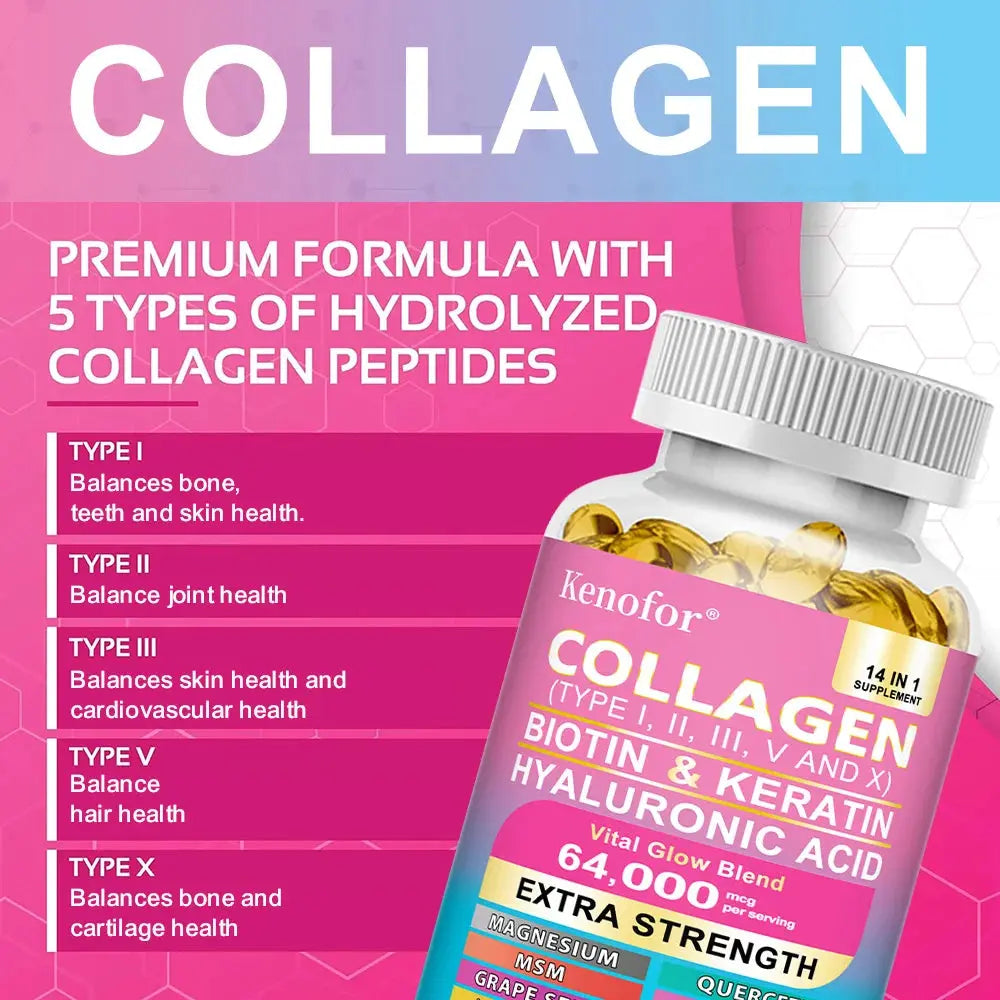 14‑in‑1 Collagen Capsules with Biotin & Keratin | Skin, Hair & Nail Support Omura Products