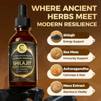 🌿 Shilajit Liquid Drops with Sea Moss, Ashwagandha, Maca & Moringa | Trace Minerals + Herbal Fusion | 60ML Natural Energy & Wellness Support Omura Products