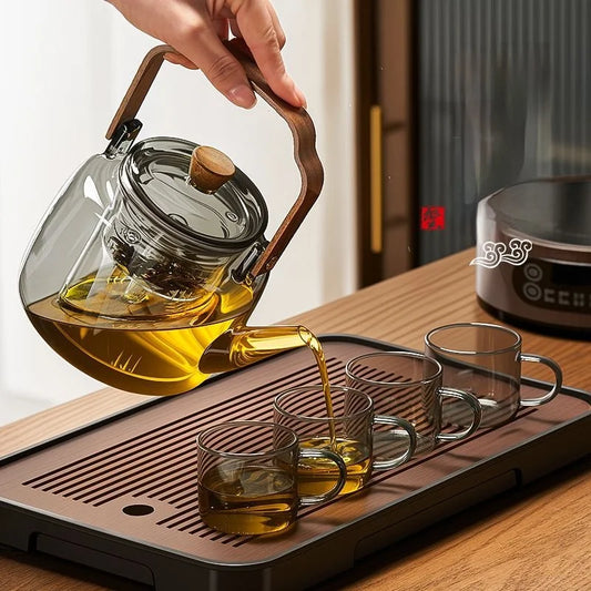 High-Temperature Glass Tea Brewing Pot with Unique Samovar Design, featuring a Glass Container to Release More Herbal Tea Polyphenols.