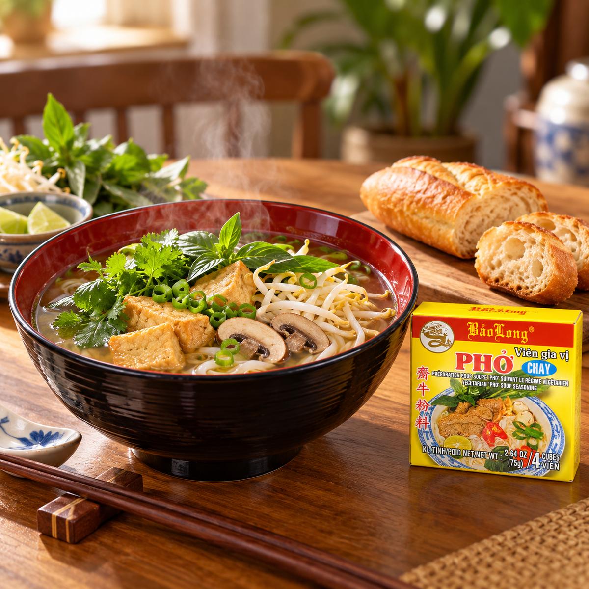 Bao Long Pho Chay Vegetarian Pho Seasoning Cubes | 4-Pack | 4 Cubes per Box, 16 Cubes Total, 2.64 oz (75 g) Each