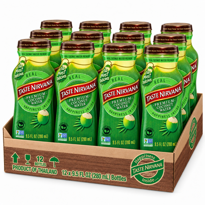 Taste Nirvana Premium Coconut Water, 9.5 fl oz (280 mL) Glass Bottles, 12-Pack, Product of Thailand